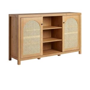 Walker Edison Sasha 4-Door Reeded Sideboard Buffet with Cord Management, 60 Inch, English Oak(English Oak)