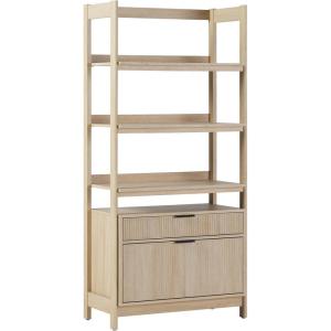 Walker Edison Transitional Open Reeded 4-Shelf Bookshelf with Drawers on Bottom, Versatile Bookcase with Bottom Storage for Home Office, Living Room, Bedroom, 33”W x 16.75”D x 70”H, Black(Coastal Oak)