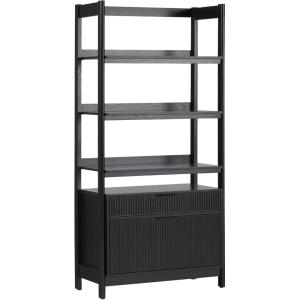 Walker Edison Transitional Open Reeded 4-Shelf Bookshelf with Drawers on Bottom, Versatile Bookcase with Bottom Storage for Home Office, Living Room, Bedroom, 33”W x 16.75”D x 70”H, Black(Black)