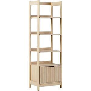 Walker Edison Transitional Reeded Narrow Open Bookshelf with Drawer on Bottom for Home Office, Living Room, Bedroom, 4-Shelf Bookcase with Bottom Storage, 22”W x 16.75”D x 70”H, Coastal Oak(Coastal Oak)