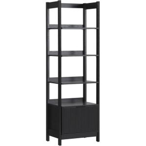 Walker Edison Transitional Reeded Narrow Open Bookshelf with Drawer on Bottom for Home Office, Living Room, Bedroom, 4-Shelf Bookcase with Bottom Storage, 22”W x 16.75”D x 70”H, Coastal Oak(Black)