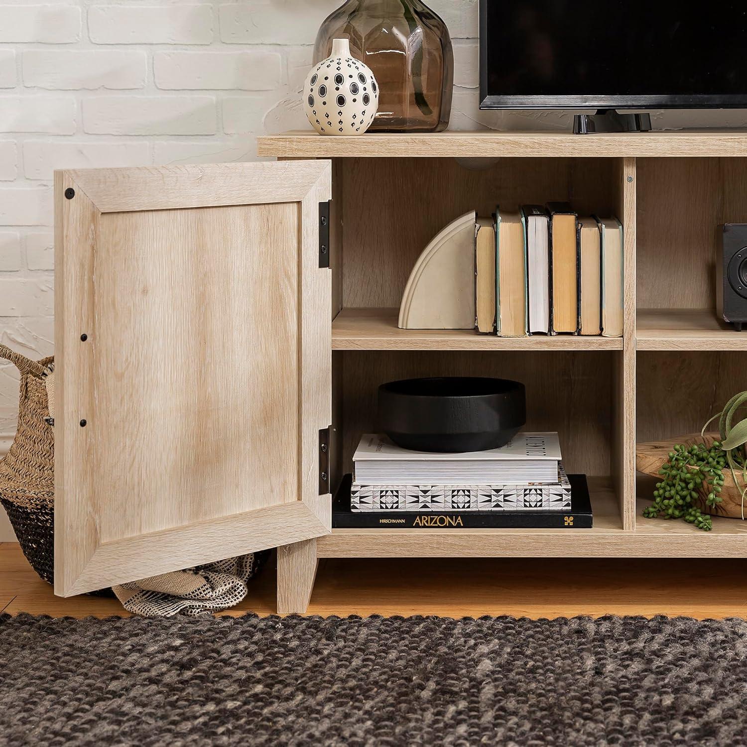 imageWalker Edison Buren Classic Grooved Door TV Stand for TVs up to 65 Inches 58 Inch Solid WhiteWhite Oak