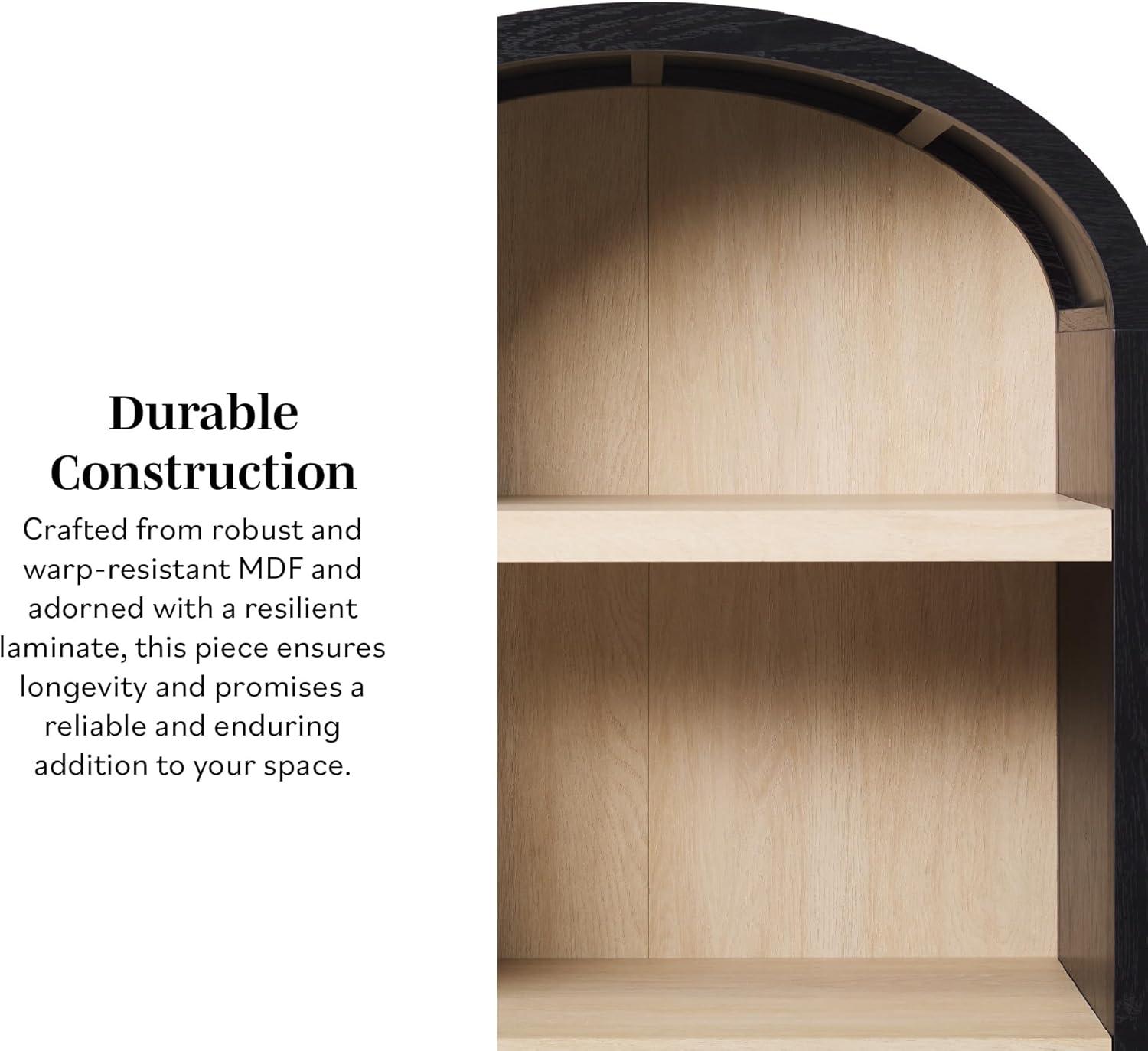 imageWalker Edison Chantelle Modern Arched 5Shelf Bookcase with Doors Curved Top Bookcase Display Shelf for Home Office Dining Room Living Spaces Tempered Glass and Metal Doors Coastal OakBlack