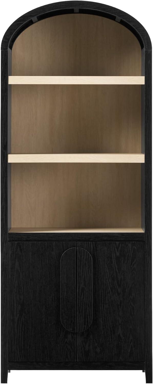 imageWalker Edison Chantelle Modern Arched 5Shelf Bookcase with Doors Curved Top Bookcase Display Shelf for Home Office Dining Room Living Spaces Tempered Glass and Metal Doors Coastal OakBlack