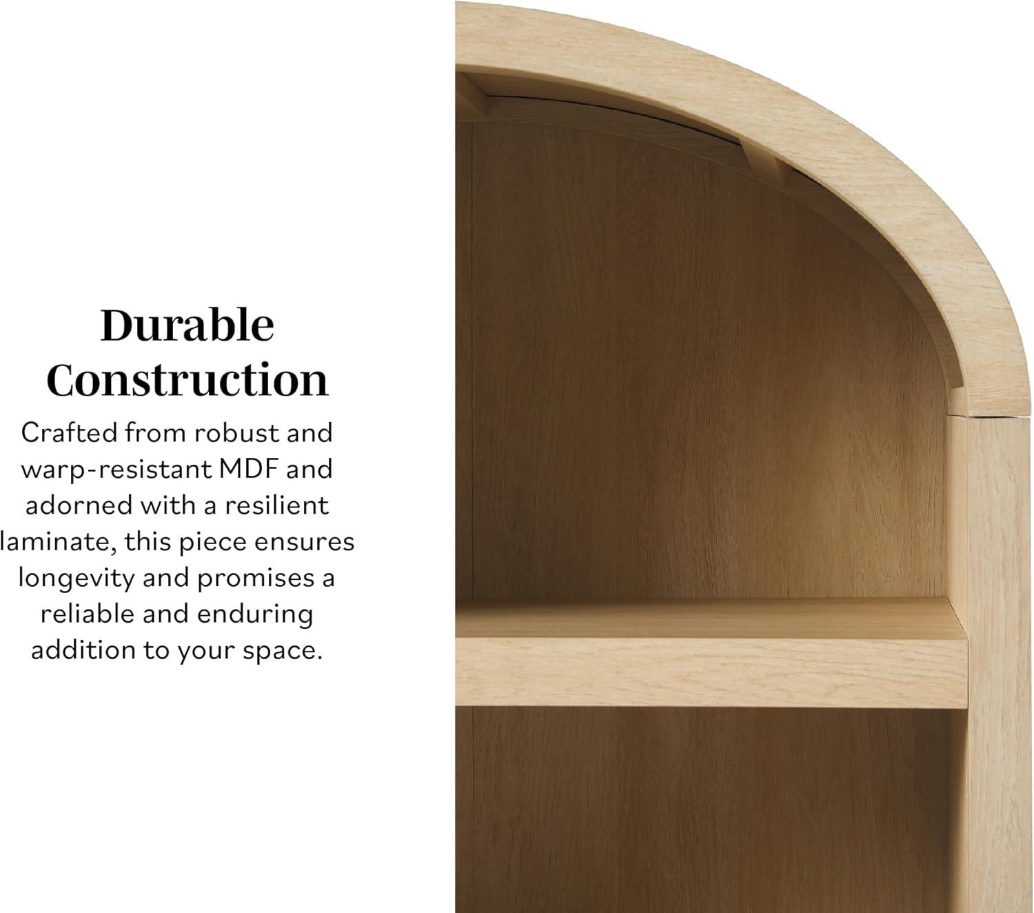imageWalker Edison Chantelle Modern Arched 5Shelf Bookcase with Doors Curved Top Bookcase Display Shelf for Home Office Dining Room Living Spaces Tempered Glass and Metal Doors Coastal OakCoastal Oak