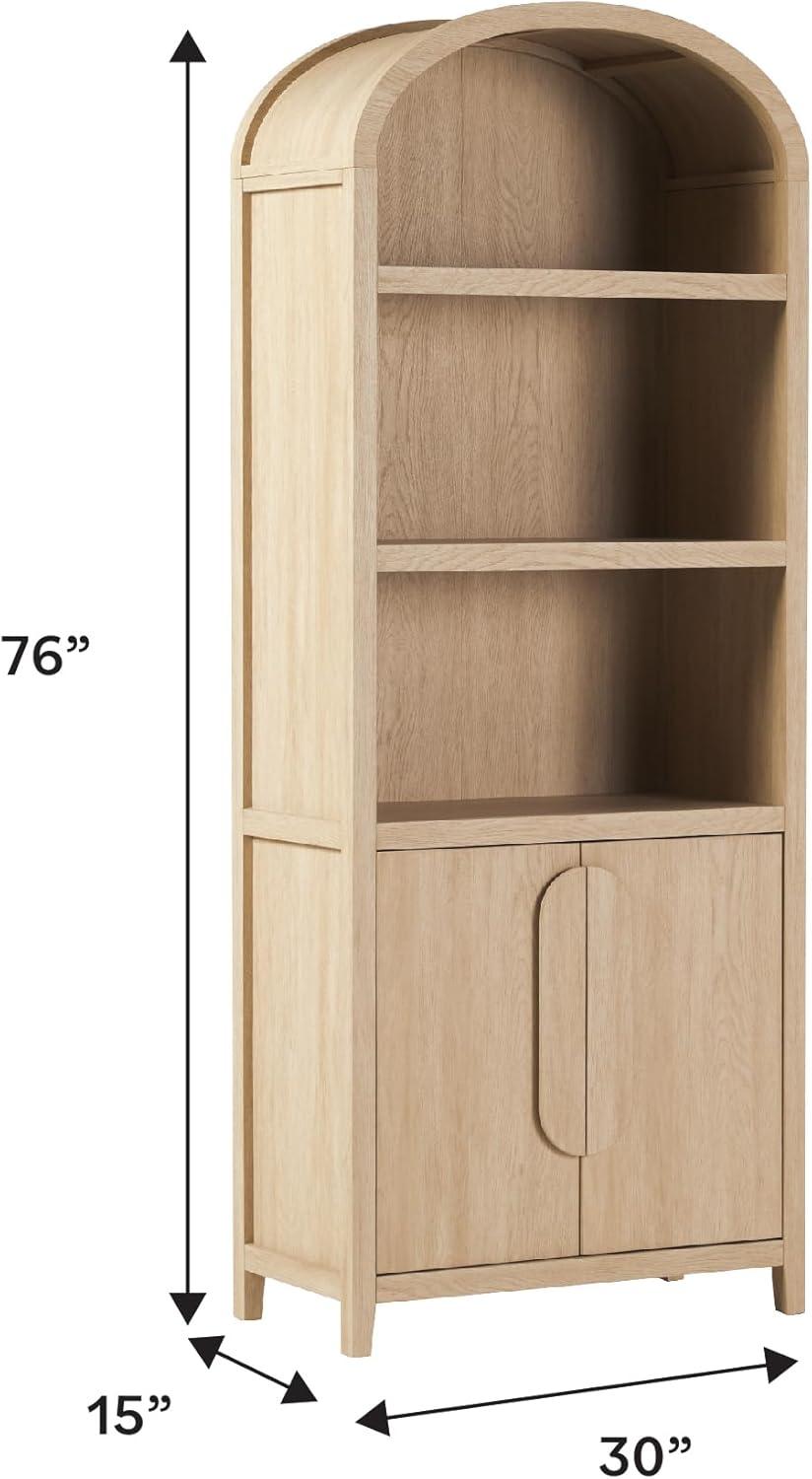 imageWalker Edison Chantelle Modern Arched 5Shelf Bookcase with Doors Curved Top Bookcase Display Shelf for Home Office Dining Room Living Spaces Tempered Glass and Metal Doors Coastal OakCoastal Oak