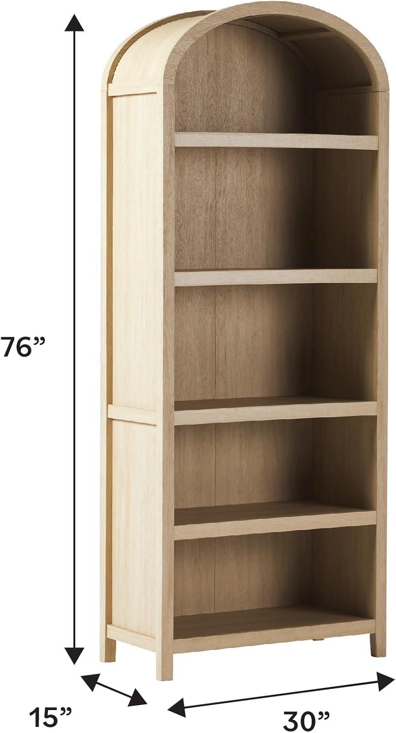 imageWalker Edison Chantelle Modern Arched 5Shelf Bookcase with Doors Curved Top Bookcase Display Shelf for Home Office Dining Room Living Spaces Tempered Glass and Metal Doors Coastal OakCoastal Oak