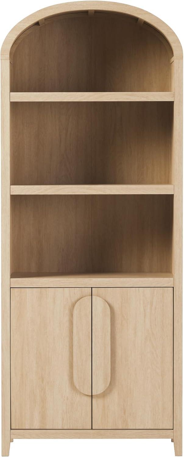 imageWalker Edison Chantelle Modern Arched 5Shelf Bookcase with Doors Curved Top Bookcase Display Shelf for Home Office Dining Room Living Spaces Tempered Glass and Metal Doors Coastal OakCoastal Oak