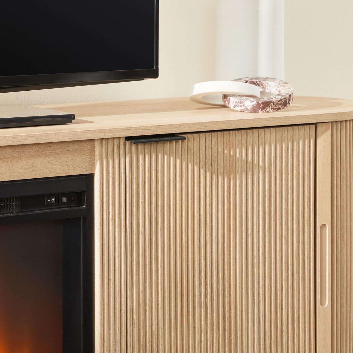 imageWalker Edison Chloe Reeded TV Stand with Fireplace Insert 65 Inch 60 inch MochaCoastal Oak