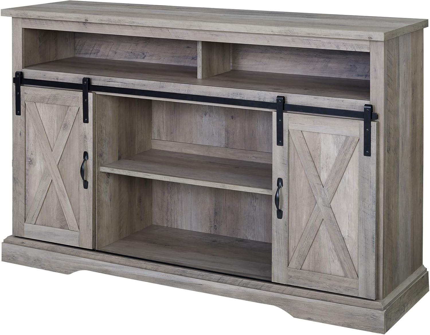 imageWalker Edison Clayton Farmhouse Sliding Double Barn Door TV Stand for TVs up to 58 Inches 52 Inch Rustic OakGrey Wash