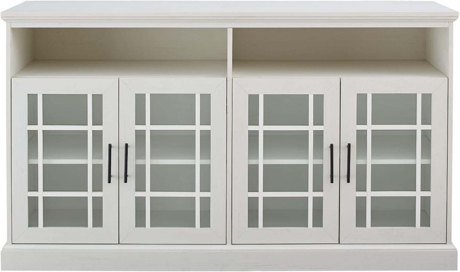 imageWalker Edison Emelia Classic Detailed Glass Door Tall TV Stand for TVs up to 65 Inches 58 Inch Brushed White