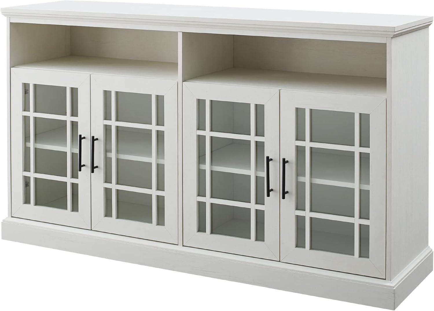 imageWalker Edison Emelia Classic Detailed Glass Door Tall TV Stand for TVs up to 65 Inches 58 Inch Brushed White