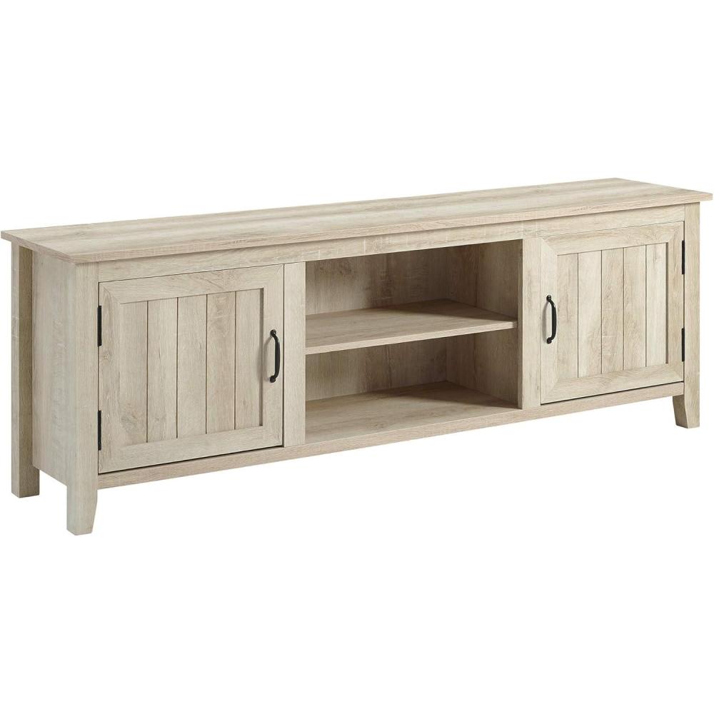 imageWalker Edison Ashbury Coastal Style Grooved Door TV Stand for TVs up to 80 Inches 70 Inch Rustic OakWhite Oak