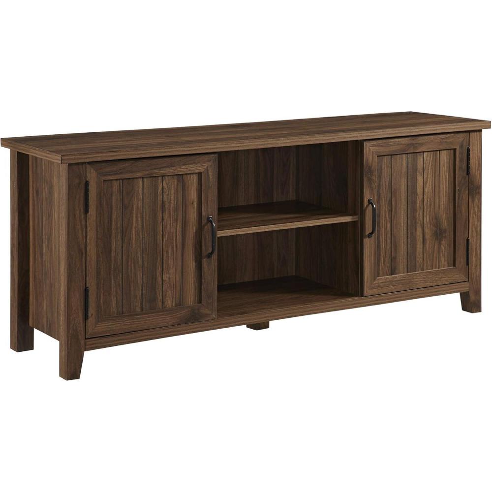imageWalker Edison Buren Classic Grooved Door TV Stand for TVs up to 65 Inches 58 Inch Solid WhiteDark Walnut