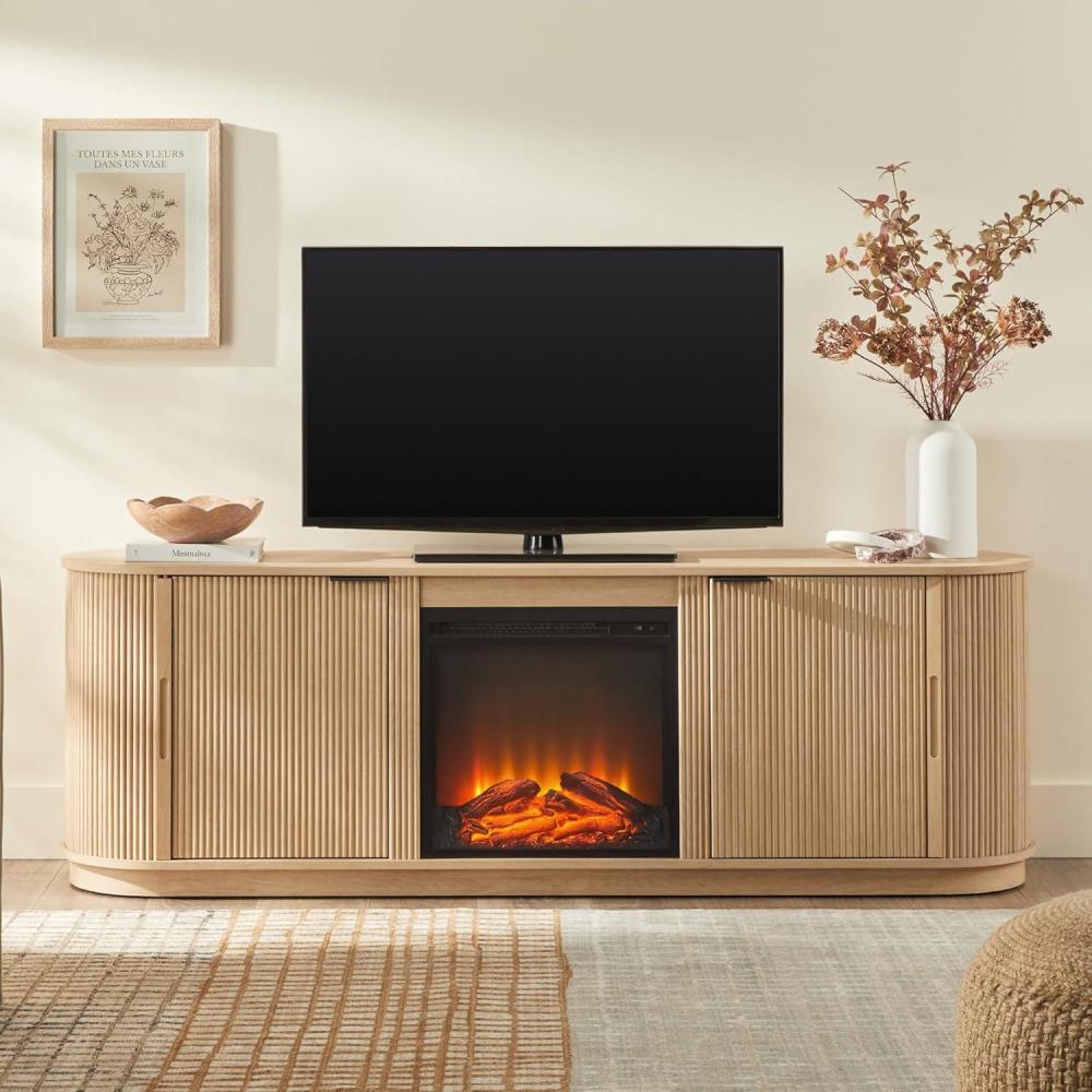 imageWalker Edison Chloe Reeded TV Stand with Fireplace Insert 65 Inch 60 inch MochaCoastal Oak