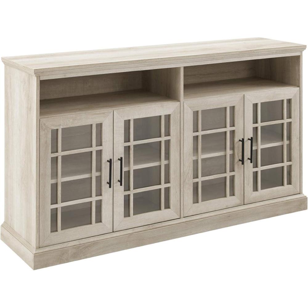 imageWalker Edison Classic Glass Door Universal TV Stand for TVs up to 64 Flat Screen Living Room Storage Cabinet Doors and Shelves Entertainment Center 58 Inch White OakWhite Oak