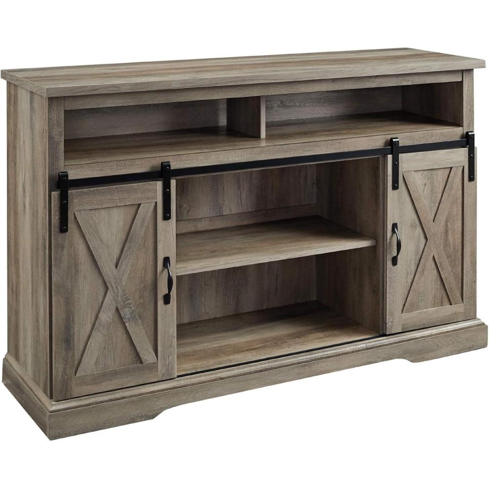 imageWalker Edison Clayton Farmhouse Sliding Double Barn Door TV Stand for TVs up to 58 Inches 52 Inch Rustic OakGrey Wash