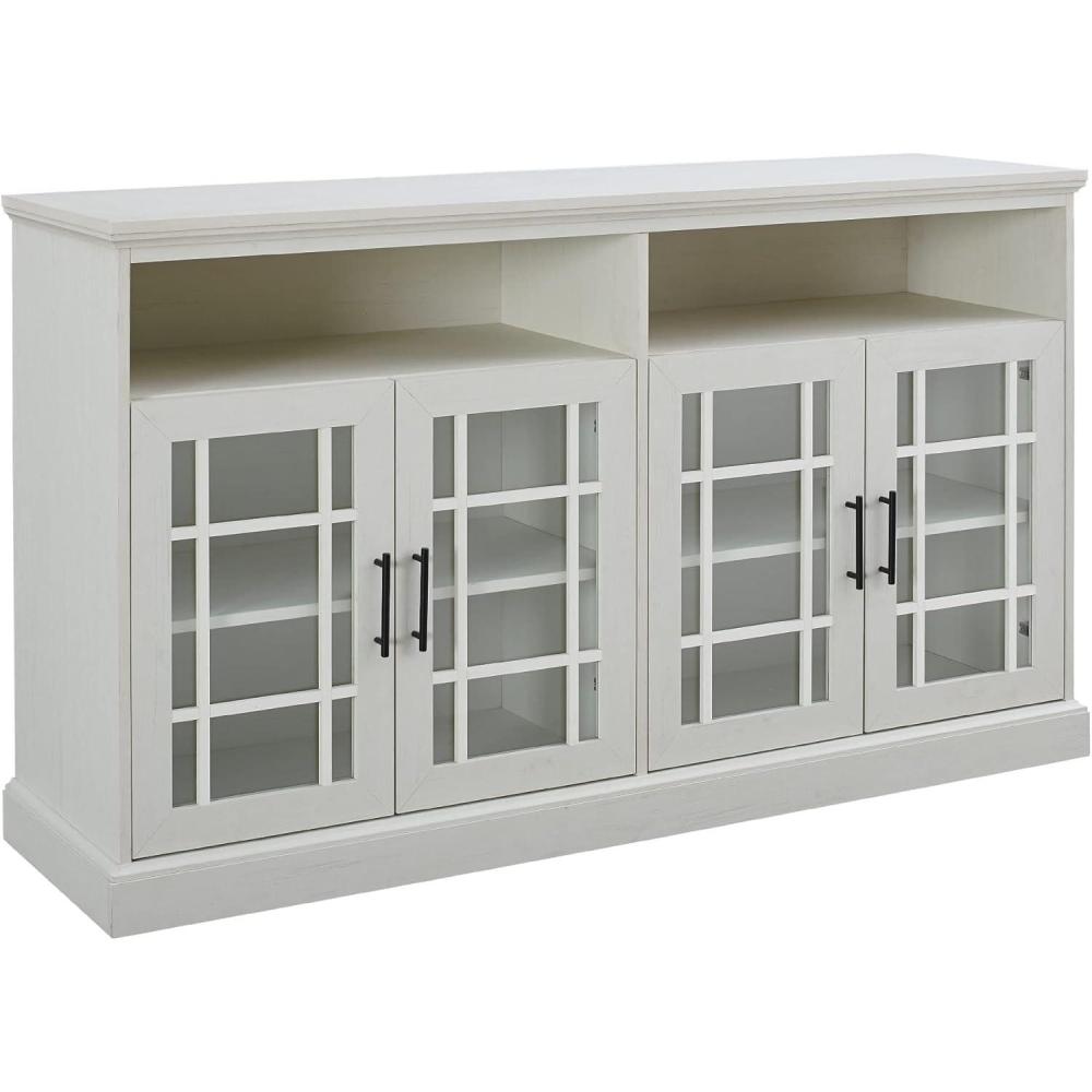 imageWalker Edison Emelia Classic Detailed Glass Door Tall TV Stand for TVs up to 65 Inches 58 Inch Brushed White