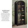 Walker Edison Chantelle Modern Arched 5-Shelf Bookcase with Doors, Curved Top Bookcase Display Shelf for Home Office, Dining Room, Living Spaces, Tempered Glass and Metal Doors, Coastal Oak(Black)