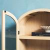Walker Edison Chantelle Modern Arched 5-Shelf Bookcase with Doors, Curved Top Bookcase Display Shelf for Home Office, Dining Room, Living Spaces, Tempered Glass and Metal Doors, Coastal Oak(Coastal Oak)