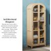 Walker Edison Chantelle Modern Arched 5-Shelf Bookcase with Doors, Curved Top Bookcase Display Shelf for Home Office, Dining Room, Living Spaces, Tempered Glass and Metal Doors, Coastal Oak(Coastal Oak)