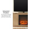 Walker Edison Chloe Reeded TV Stand with Fireplace Insert, 65 Inch, 60 inch, Mocha(Coastal Oak)