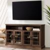 Walker Edison Classic Glass Door Universal TV Stand for TV’s up to 64″ Flat Screen Living Room Storage Cabinet Doors and Shelves Entertainment Center, 58 Inch, White Oak(Dark Walnut)