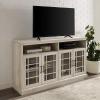 Walker Edison Classic Glass Door Universal TV Stand for TV’s up to 64″ Flat Screen Living Room Storage Cabinet Doors and Shelves Entertainment Center, 58 Inch, White Oak(White Oak)