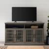 Walker Edison Classic Glass Door Universal TV Stand for TV’s up to 64″ Flat Screen Living Room Storage Cabinet Doors and Shelves Entertainment Center, 58 Inch, White Oak(Slate Grey)