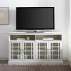 Walker Edison Emelia Classic Detailed Glass Door Tall TV Stand for TVs up to 65 Inches, 58 Inch, Brushed White