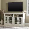 Walker Edison Emelia Classic Detailed Glass Door Tall TV Stand for TVs up to 65 Inches, 58 Inch, Brushed White