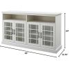 Walker Edison Emelia Classic Detailed Glass Door Tall TV Stand for TVs up to 65 Inches, 58 Inch, Brushed White