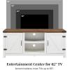 Walker Edison Larae Modern Farmhouse Two-Tone Barn Door Stand for TVs up to 65 Inches, Without Fireplace, Rustic Oak/White