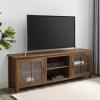 Walker Edison Portsmouth Classic 2 Glass Door TV Stand for TVs up to 80 Inches, 70 Inch, Dark Walnut(Rustic Oak)