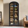 Walker Edison Chantelle Modern Arched 5-Shelf Bookcase with Doors, Curved Top Bookcase Display Shelf for Home Office, Dining Room, Living Spaces, Tempered Glass and Metal Doors, Coastal Oak(Black)
