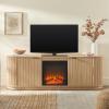 Walker Edison Chloe Reeded TV Stand with Fireplace Insert, 65 Inch, 60 inch, Mocha(Coastal Oak)