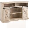 Walker Edison Clayton Farmhouse Sliding Double Barn Door TV Stand for TVs up to 58 Inches, 52 Inch, Rustic Oak(White Oak)