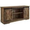 Walker Edison Clayton Farmhouse Sliding Double Barn Door TV Stand for TVs up to 58 Inches, 52 Inch, Rustic Oak(White Oak/ Traditional Brown)