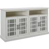 Walker Edison Emelia Classic Detailed Glass Door Tall TV Stand for TVs up to 65 Inches, 58 Inch, Brushed White