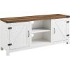 Walker Edison Larae Modern Farmhouse Two-Tone Barn Door Stand for TVs up to 65 Inches, Without Fireplace, Rustic Oak/White