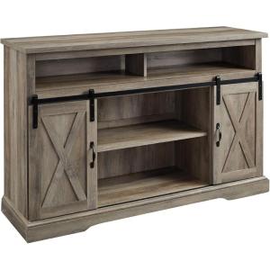 Walker Edison Clayton Farmhouse Sliding Double Barn Door TV Stand for TVs up to 58 Inches, 52 Inch, Rustic Oak(Grey Wash)