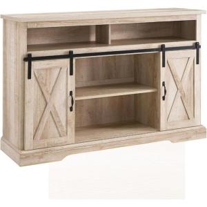 Walker Edison Clayton Farmhouse Sliding Double Barn Door TV Stand for TVs up to 58 Inches, 52 Inch, Rustic Oak(White Oak)