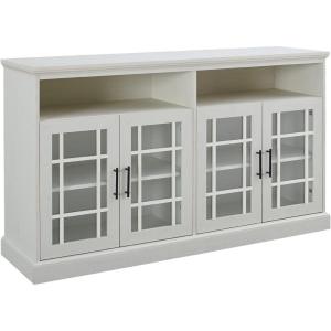 Walker Edison Emelia Classic Detailed Glass Door Tall TV Stand for TVs up to 65 Inches, 58 Inch, Brushed White
