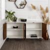 Walker Edison Fehr Modern 4 Door Bookmatch Buffet, 58 Inch, White(White/Teak)