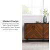 Walker Edison Fehr Modern 4 Door Bookmatch Buffet, 58 Inch, White(White/Teak)