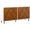 Walker Edison Fehr Modern 4 Door Bookmatch Buffet, 58 Inch, White(White/Teak)