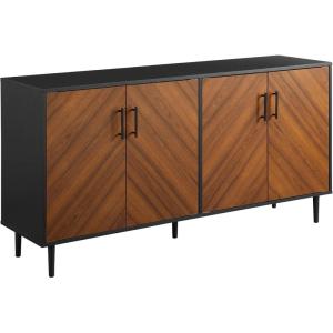 Walker Edison Fehr Modern 4 Door Bookmatch Buffet, 58 Inch, White(Acorn/Black)