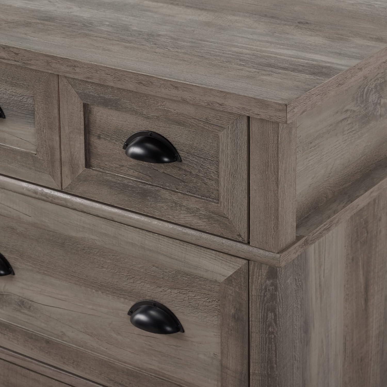 imageModern Farmhouse 6Drawer Framed Dresser with HalfMoon Handles 52 Inch White OakGrey Washt