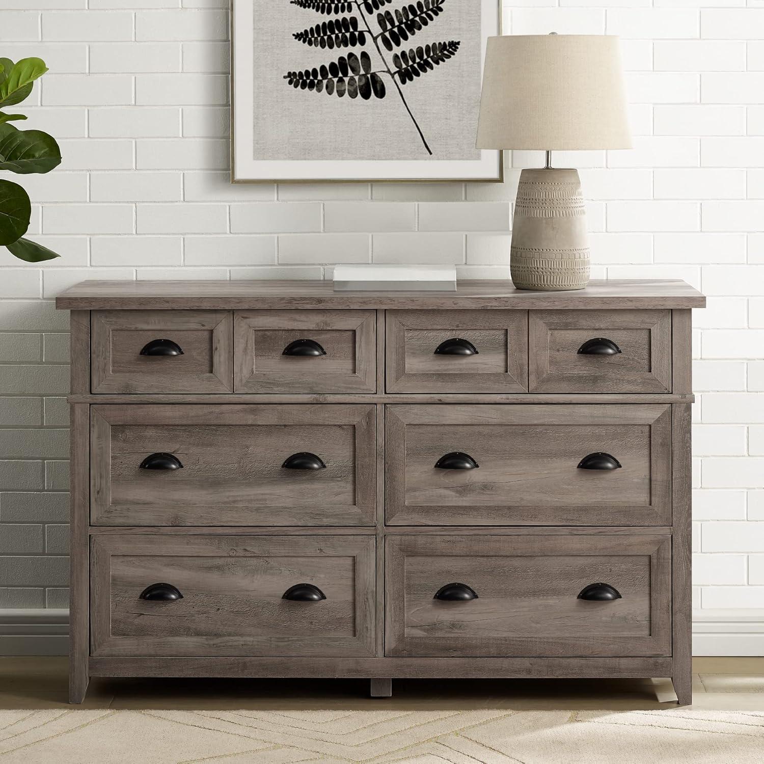 imageModern Farmhouse 6Drawer Framed Dresser with HalfMoon Handles 52 Inch White OakGrey Washt
