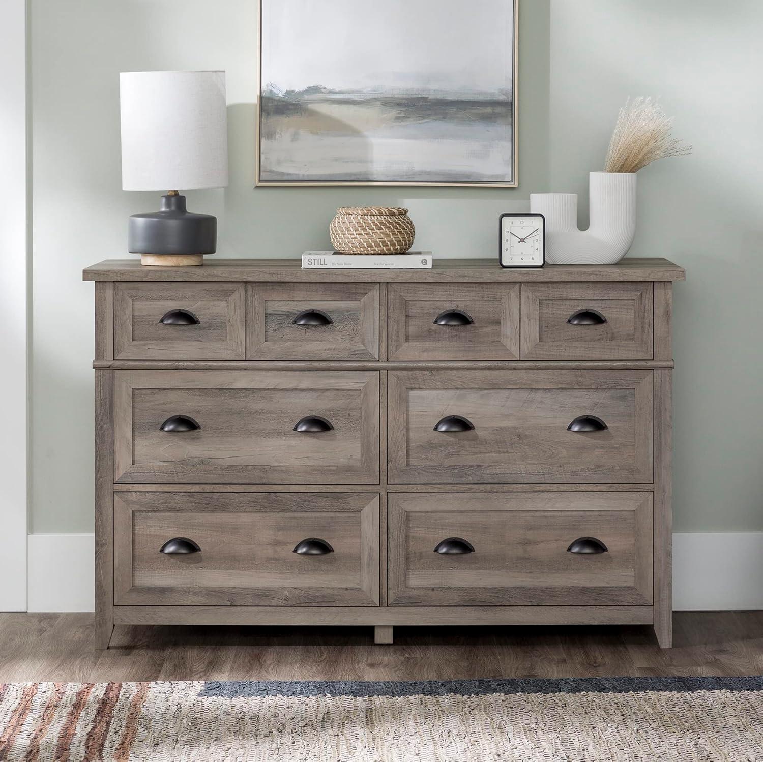 imageModern Farmhouse 6Drawer Framed Dresser with HalfMoon Handles 52 Inch White OakGrey Washt